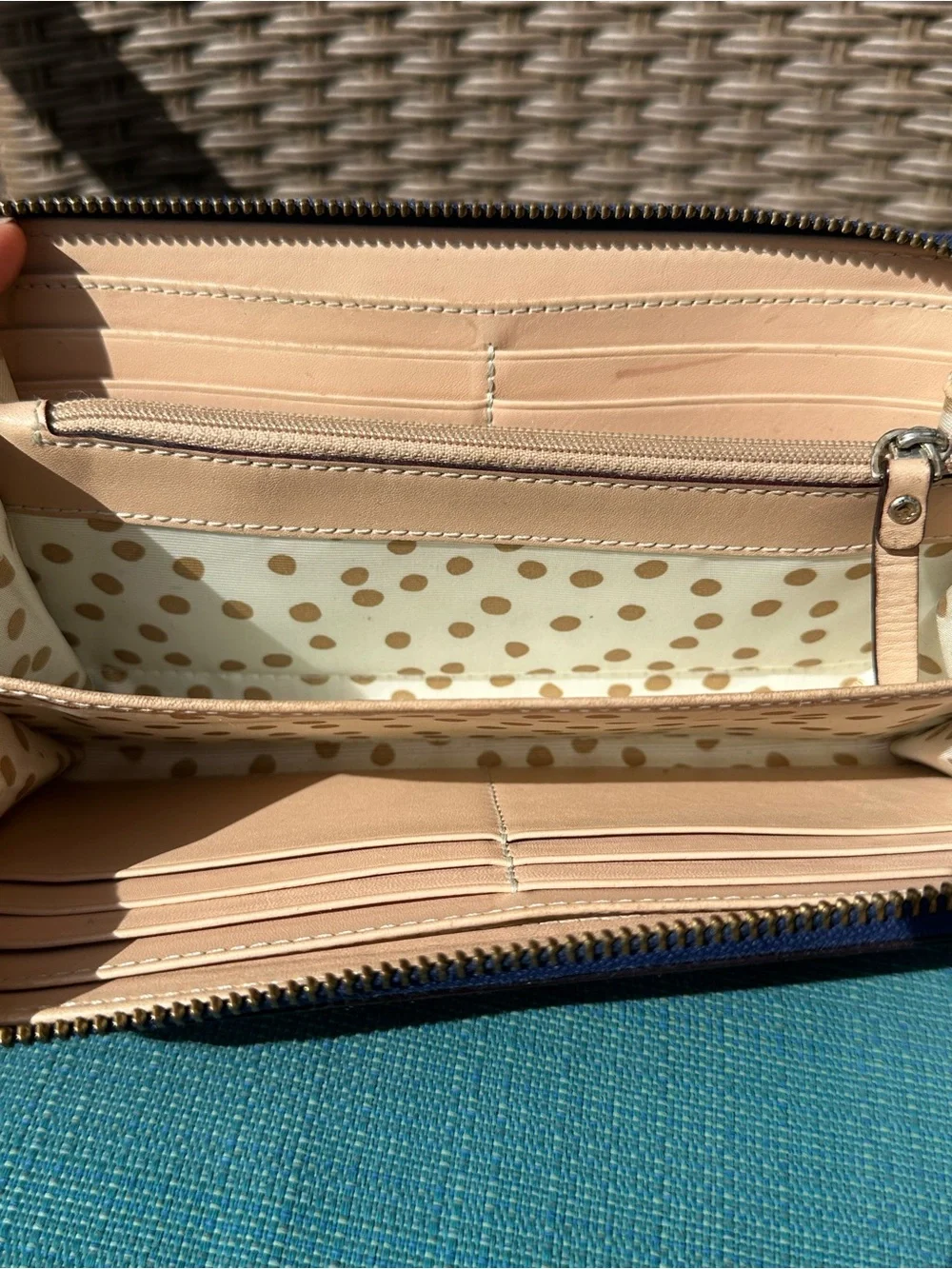 KATE SPADE Pebbled Leather Zip Around Wallet Blue Still Good For Some More Fun